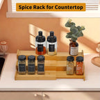 Bamboo 3-Tier Ladder Spice Rack & Kitchen Cabinet Organizer – Expandable Countertop Shelf for Spice Jars, Bottles & Pantry Storage – Space-Saving Kitchen Display Stand