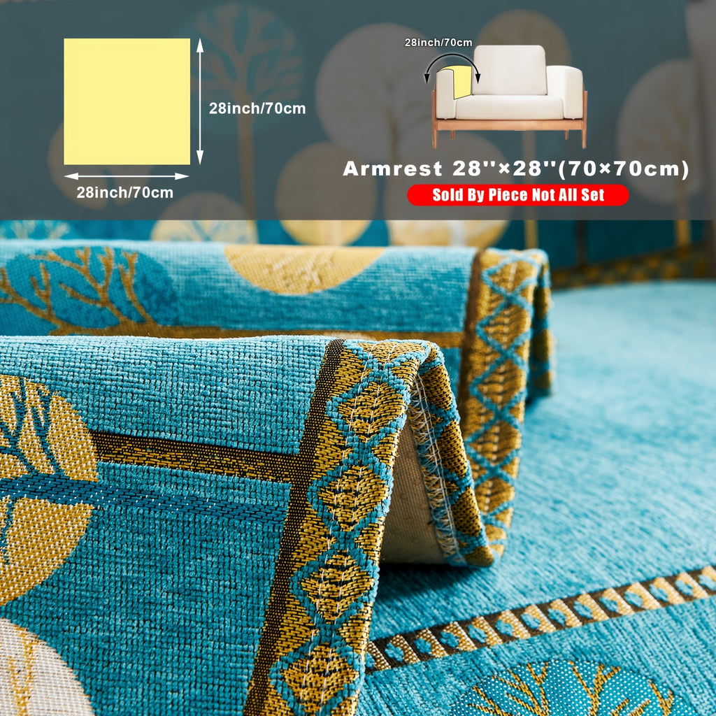 Bohemian Chenille Sofa Cover Tree Embroidery Print Thick Non-Slip Pet Friendly One-Piece Couch Protector Armchair Loveseat 3 4 Seater