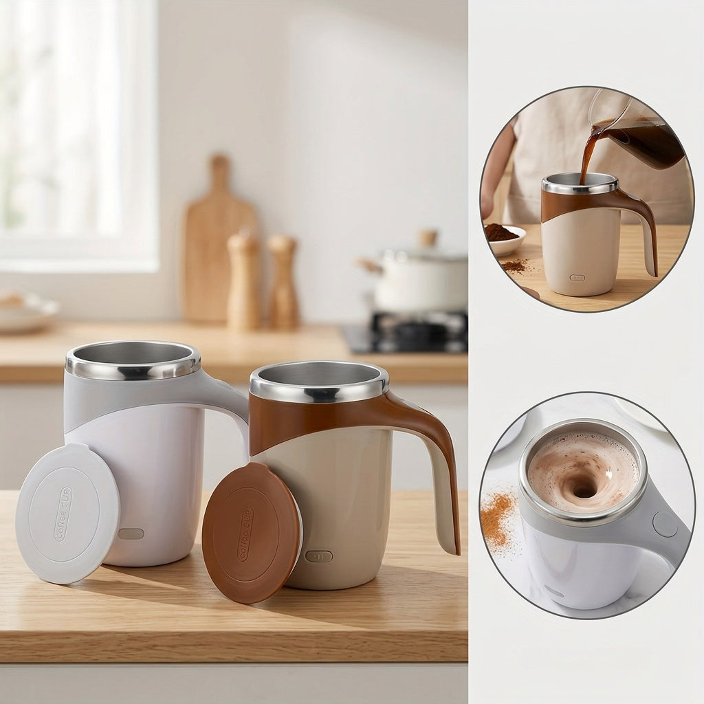 Self Stirring Coffee Mug 13.3oz - Magnetic Stirring Technology, 304 Stainless Steel Travel Mug, No Battery Needed, Ergonomic Handle & Spill-Proof Lid, Great Gift for Coffee Lovers