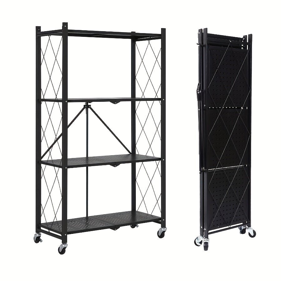 3-5 Tier Rolling Storage Rack with Wheels – Foldable Metal Shelving Unit for Home, Office & Kitchen Organization