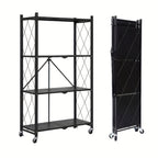 3-5 Tier Rolling Storage Rack with Wheels – Foldable Metal Shelving Unit for Home, Office & Kitchen Organization