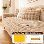 Faux Rabbit Fur Sofa Cover Non-Slip Stretchable Slipcover 3/4 Seat Bubble Soft Couch Protector – Breathable, Machine Washable, Fits Living Room, Bed & Dorm, Warm Home Decor Furniture Cover