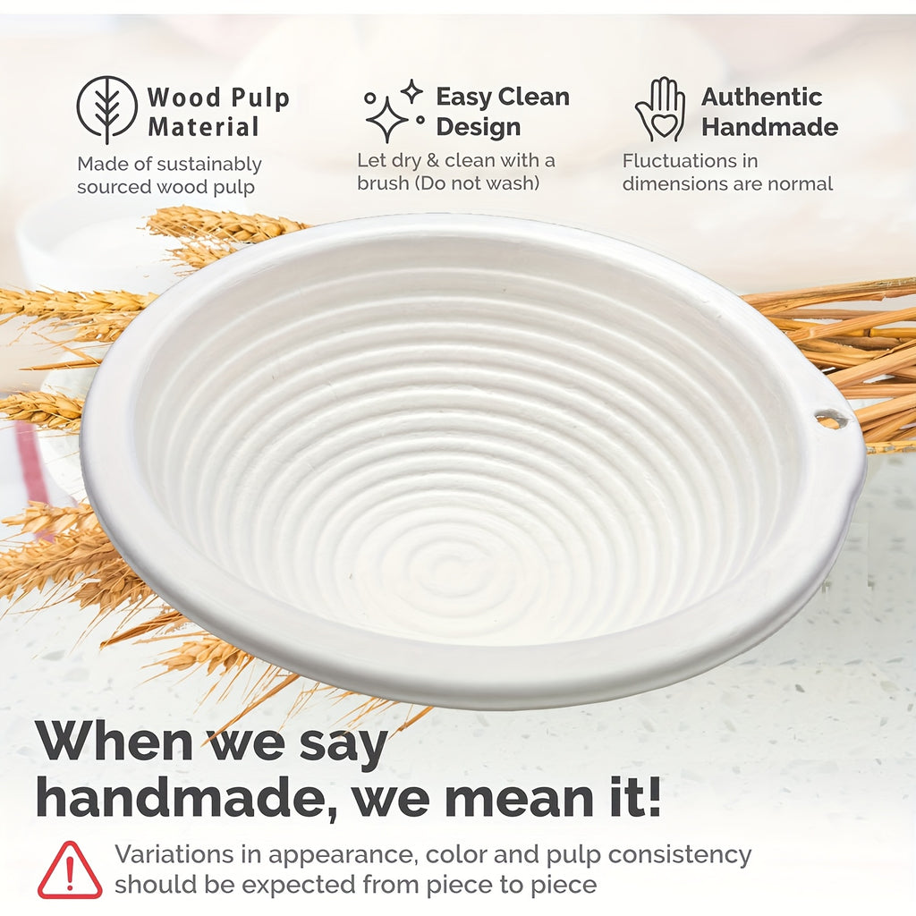 Bread Proofing Basket Banneton 10 Inch - Natural Wood Pulp Non-Stick Grooved Sourdough Proofing Basket for Artisan Bread Baking, Uniform Rise, Oval & Round Options