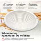 Bread Proofing Basket Banneton 10 Inch - Natural Wood Pulp Non-Stick Grooved Sourdough Proofing Basket for Artisan Bread Baking, Uniform Rise, Oval & Round Options