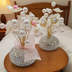 Crystal Simulation Flower Decoration Set of 2 - Handmade Faux Crystal Flowers for Car Center Console Home Decor and Desk - Elegant Gift for Mothers Day Birthday and Valentines Day Holiday Parties