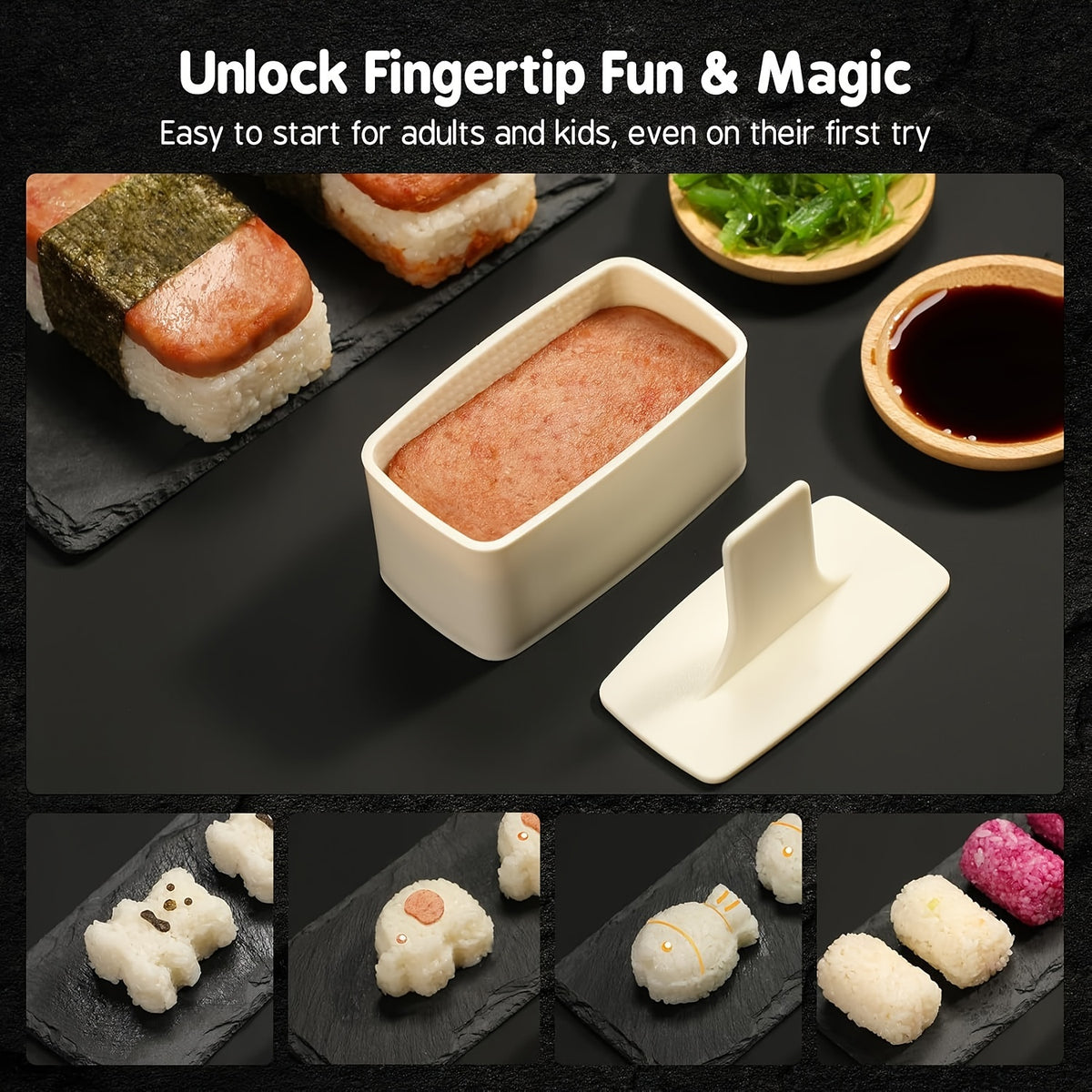 Sushi Making Kit for Beginners with Bamboo Rolling Mats, Sushi Bazooka, Onigiri Mold, Rice Paddle & Chopsticks - Complete DIY Sushi Roll Maker Set, Fun Kitchen Gift