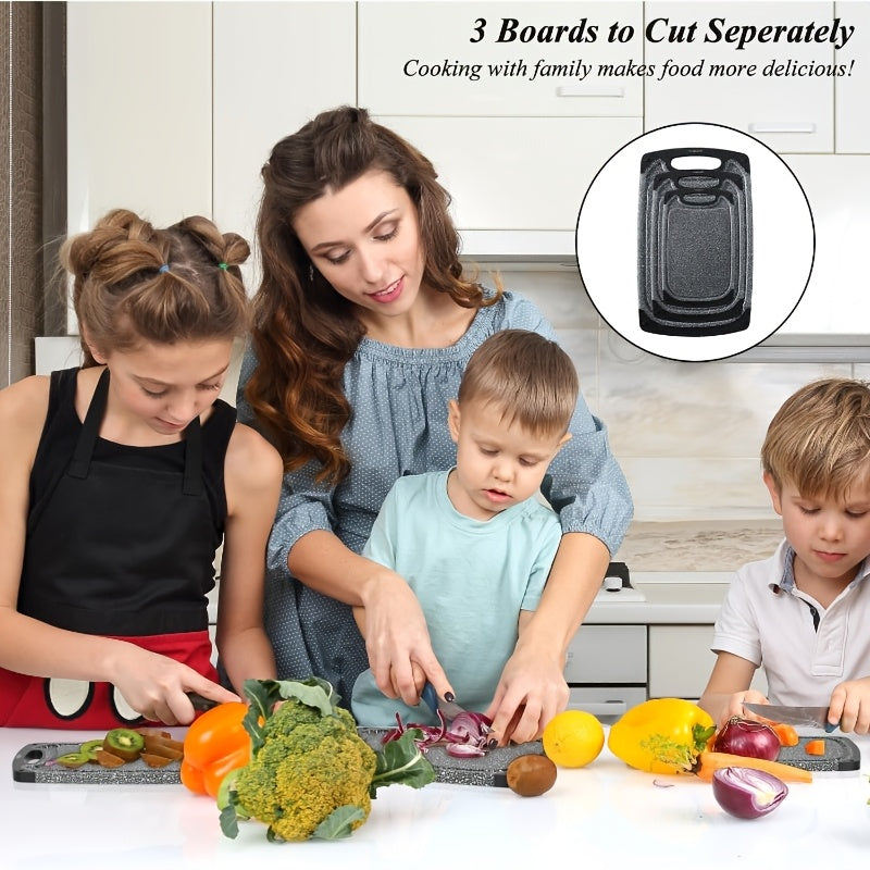 Cutting Board Set 3pcs, Non-Slip Kitchen Chopping Boards with Juice Groove, Dishwasher Safe, Durable BPA-Free Boards for Meat, Vegetables & Fruit, Kitchen Essential & Great Housewarming Gift