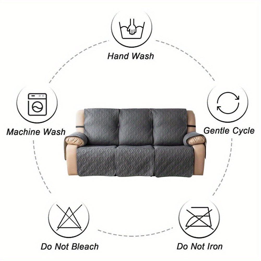 Recliner Sofa Cover Set 3-Piece Non-Slip Couch Covers for 3-Cushion Reclining Couch – Washable Furniture Protector with Elastic Straps for Pets & Dogs, Knit Fabric Slipcover for Living Room