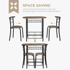 3-Piece Bistro Dining Set Drop Leaf Table and 2 Chairs Space Saving Kitchen Table Set for 2 with Wine Rack Metal Frame for Small Space Apartment Breakfast Nook