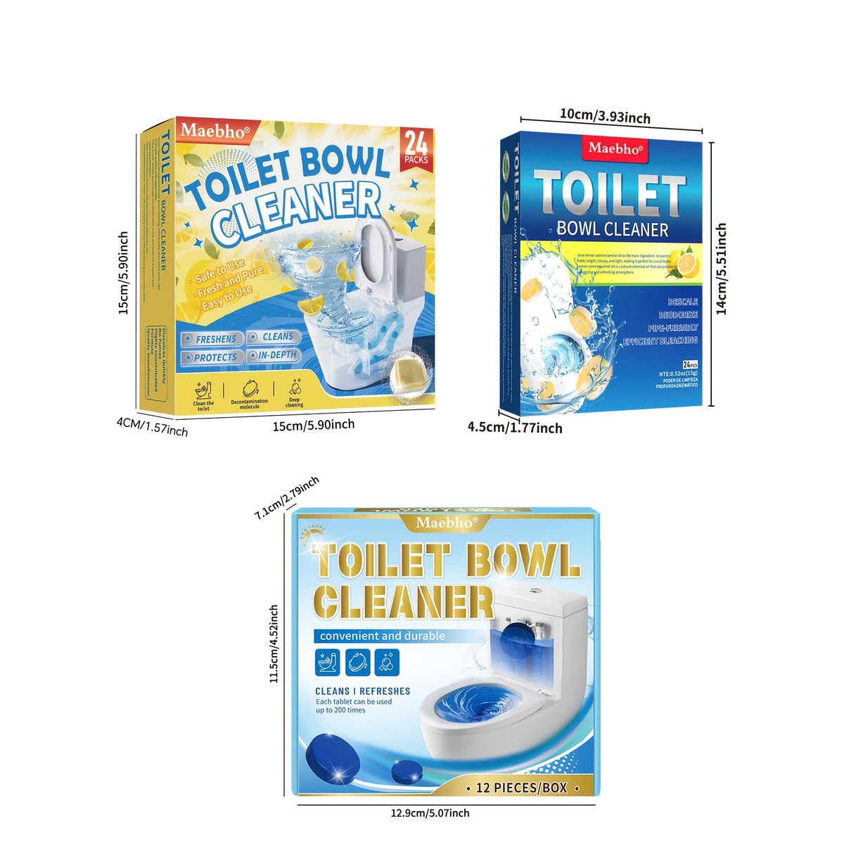 Lemon Toilet Effervescent Cleaning Tablets – Stubborn Stain Remover & Deodorizer, 12pc Cleaning Blocks or 24pc Bubble Tablets