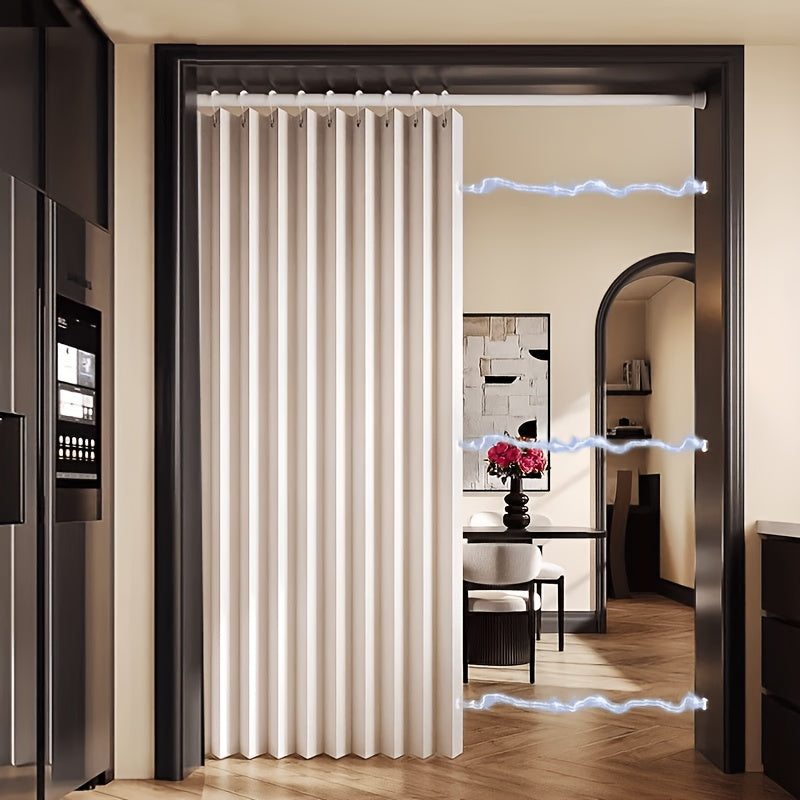 Heavyweight Polyester Door Curtain Panel – No-Drill Sliding Room Divider Screen with Folding Track for Living Room, Bedroom & Doorway, Machine Washable