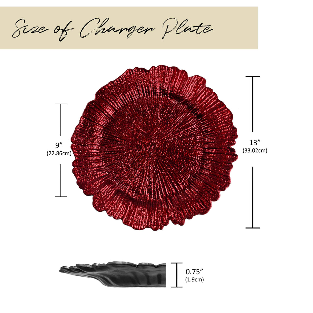 Charger Plates Set of 24 – 13 Inch Floral Reef Decorative Dinnerware for Wedding Party Table Setting Silver Gold Rose Gold Red