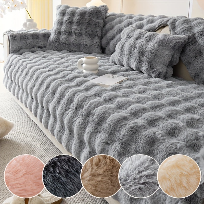 Faux Rabbit Fur Plush Sofa Cover Thick Milkskin Split Slipcover Cozy Winter Warmth Pet Friendly Machine Washable 1 2 3 4 Seater Living Room Bedroom Office
