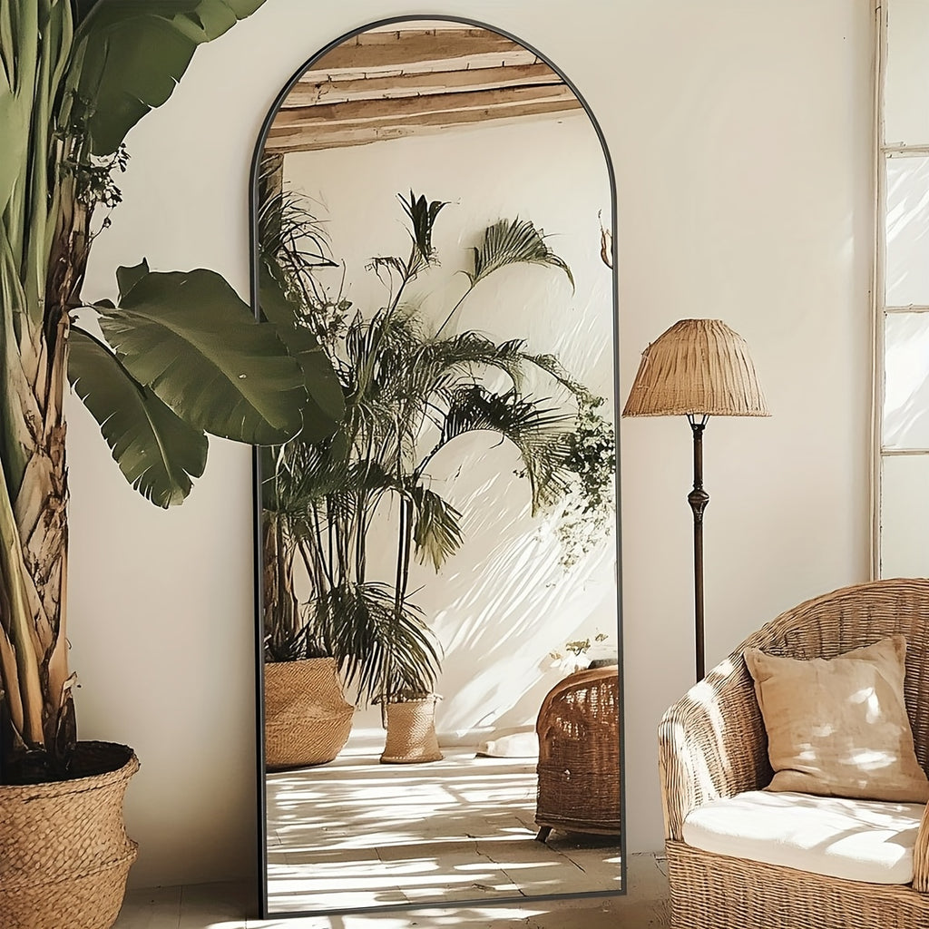 Full Length Floor Mirror Arched Freestanding Large Full Body Standing Mirror with Sturdy Base Polished Surface for Bedroom Living Room Bathroom Space Enhancing Home Decor