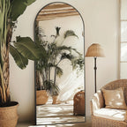 Full Length Floor Mirror Arched Freestanding Large Full Body Standing Mirror with Sturdy Base Polished Surface for Bedroom Living Room Bathroom Space Enhancing Home Decor