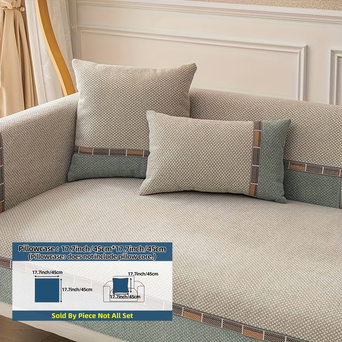Bohemian Chenille Sofa Cover Non-Slip – Sofa Seat Cushion, Backrest, Armrest & Pillowcase Sold Separately, Dog Friendly Two-Tone for Bedroom Office Living Room, 4 Colors