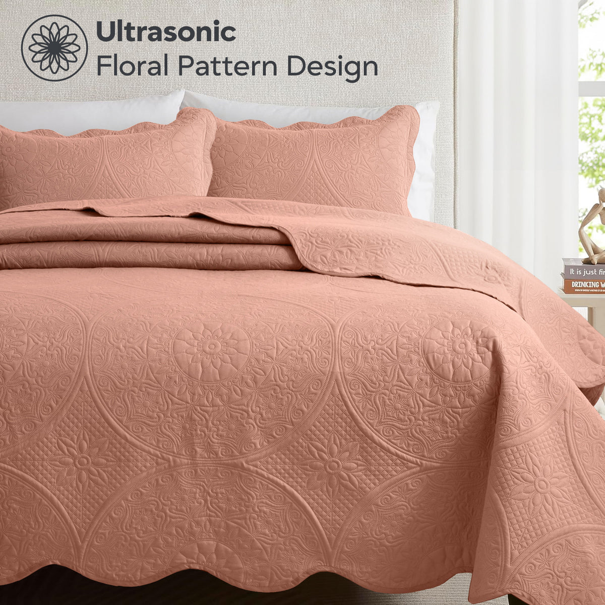 Luxury Quilted Bedspread Set 3 Piece Floral Coverlet with Pillow Shams Breathable Lightweight All Season - Twin Queen King California King 16 Colors