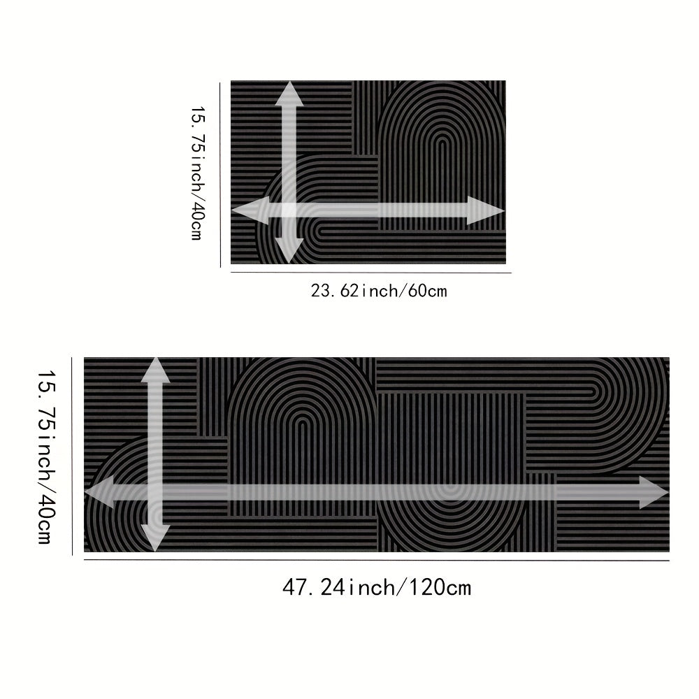 Kitchen Runner Rug Set 2 Piece – Diatomaceous Earth Non-Slip Water-Absorbent Mat, Machine Washable Strip Pattern, for Kitchen, Bathroom, Laundry Room & Dining Room