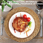 6pcs Natural Rattan Round Placemats 11.8in Heat Resistant Non-Slip Bohemian Wicker Table Mats for Dining Wedding Christmas Thanksgiving