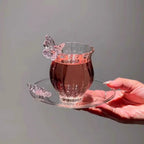 Borosilicate Glass Lotus Tea Cup with Plate 4.73oz – Heat Resistant Transparent Glassware, French Princess Style for Home, Office & Gifting