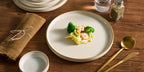 12-Piece Stoneware Dinnerware Set for 4 – Reactive Glaze Plates & Bowls, Lead-Free, Microwave & Dishwasher Safe, Raised Stripe Edge Design (Cappuccino White or Vanilla White)