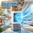 2200 CFM Portable Evaporative Air Cooler – Top-Fill Swamp Cooler with 8.7 Gal Tank, 120° Swing, 3 Speeds, 1/2/4H Timer, 35dB Quiet & 4 Ice Packs | Bedroom, Office, Patio, Kitchen