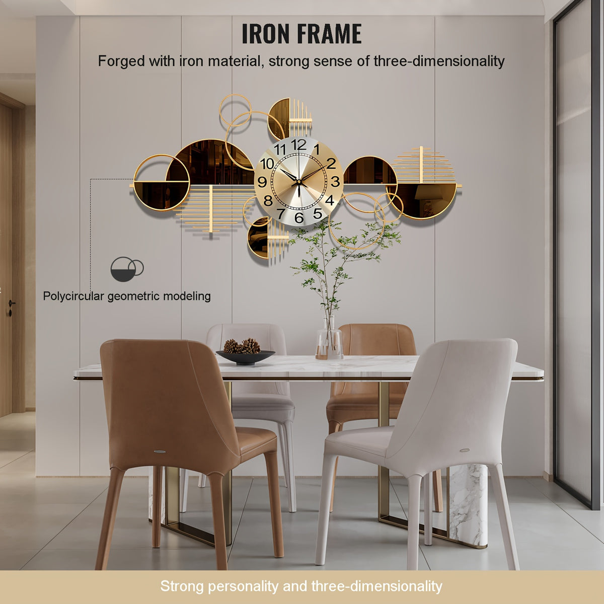3D Metal Wall Clock 31x17 Inch Large Decorative Silent Non-Ticking Modern Wall Art Clock for Living Room Bedroom Creative Big Statement Home Decor