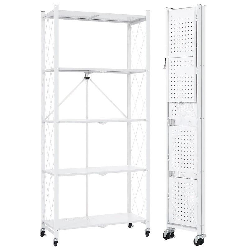 3-5 Tier Rolling Storage Rack with Wheels – Foldable Metal Shelving Unit for Home, Office & Kitchen Organization