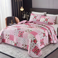 Pink Patchwork Quilted Bedspread Set 3 Piece – Sweet Floral Print, 1 Bedspread + 2 Pillowcases, Soft Breathable All-Season Bedding, Machine Washable, Twin Full/Queen King, Bedroom & Dorm Decor