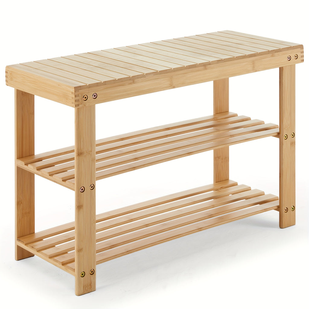 3-Tier Bamboo Shoe Rack Bench with 286 lbs Capacity – Compact Entryway Shoe Storage Organizer for Bedroom Living Room Balcony Mudroom, Brown & Black