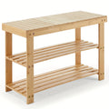 3-Tier Bamboo Shoe Rack Bench with 286 lbs Capacity – Compact Entryway Shoe Storage Organizer for Bedroom Living Room Balcony Mudroom, Brown & Black