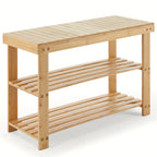 3-Tier Bamboo Shoe Rack Bench with 286 lbs Capacity – Compact Entryway Shoe Storage Organizer for Bedroom Living Room Balcony Mudroom, Brown & Black