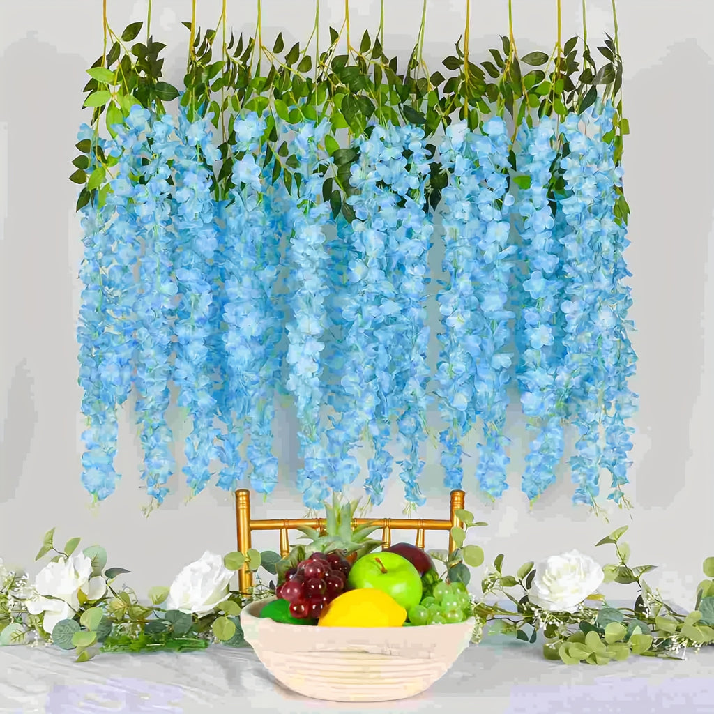24 Pack Fake Wisteria Hanging Flowers 3.6 Feet Long, Artificial Wisteria Vine Garland for Wedding, Garden & Wall Decoration – White, Pink, Purple, Light Pink & Blue
