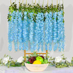24 Pack Fake Wisteria Hanging Flowers 3.6 Feet Long, Artificial Wisteria Vine Garland for Wedding, Garden & Wall Decoration – White, Pink, Purple, Light Pink & Blue