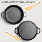 Deep Cast Iron Skillet 8.66 Inch with 2 Handles and Wooden Shovel Flat Bottom Frying Pan Oven Stovetop Grill Campfire Safe for Steak Bread Pizza Camping