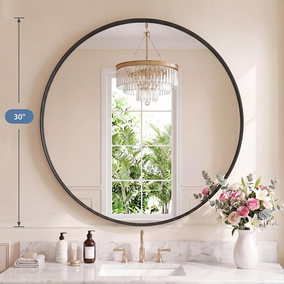 Round Wall Mirror 20 24 28 30 Inch – Circle Vanity Mirror for Bathroom, Bedroom & Living Room | Anti-Rust Modern Decor | Black & Gold