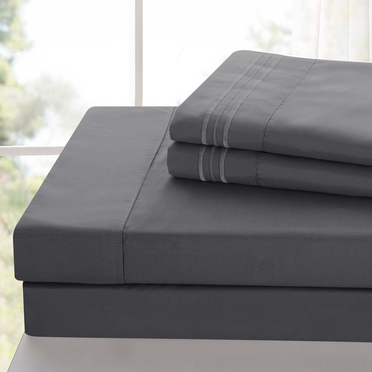 Brushed Microfiber Bed Sheet Set 6 Piece with Embroidered Pillowcases - Hotel Luxury Deep Pocket 16 Inch, Soft Breathable All Season, 24 Colors, Twin Twin XL Full Queen King Cal King