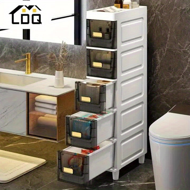 Slim Rolling Storage Cabinet with Drawers – Narrow Gap Organizer for Bathroom, Kitchen & Refrigerator Side Spaces, Multi-Layer Pull-Out Drawer Unit