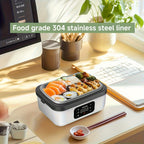 Heated Lunch Box 8000mAh Rechargeable with Digital Display & Stainless Steel Liner – Portable Electric Food Warmer Power Bank Lunch Bag, 33.8oz for Work Car Camping School Men Women