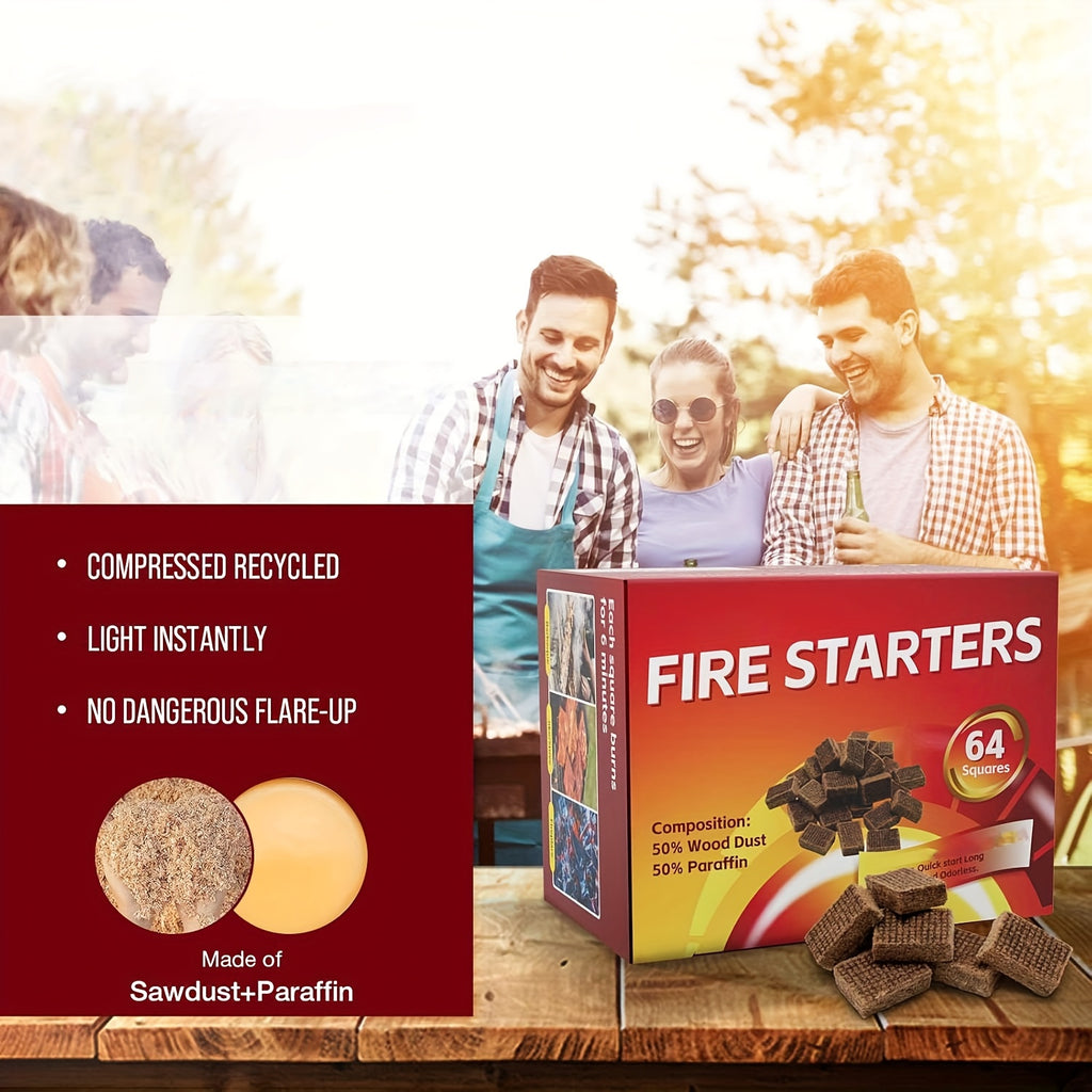 Fire Starter Blocks Odorless Safe Long Lasting for Fireplace Barbecue Camping Wood Stove Easy Light No Electricity Needed Indoor Outdoor 64pcs 192pcs