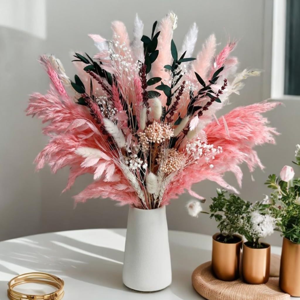 50-Piece Pampas Grass & Dried Flower Bouquet Set – Boho Reed Feather Mix for Wedding Decor, Living Room Arrangement & Nordic Photo Props
