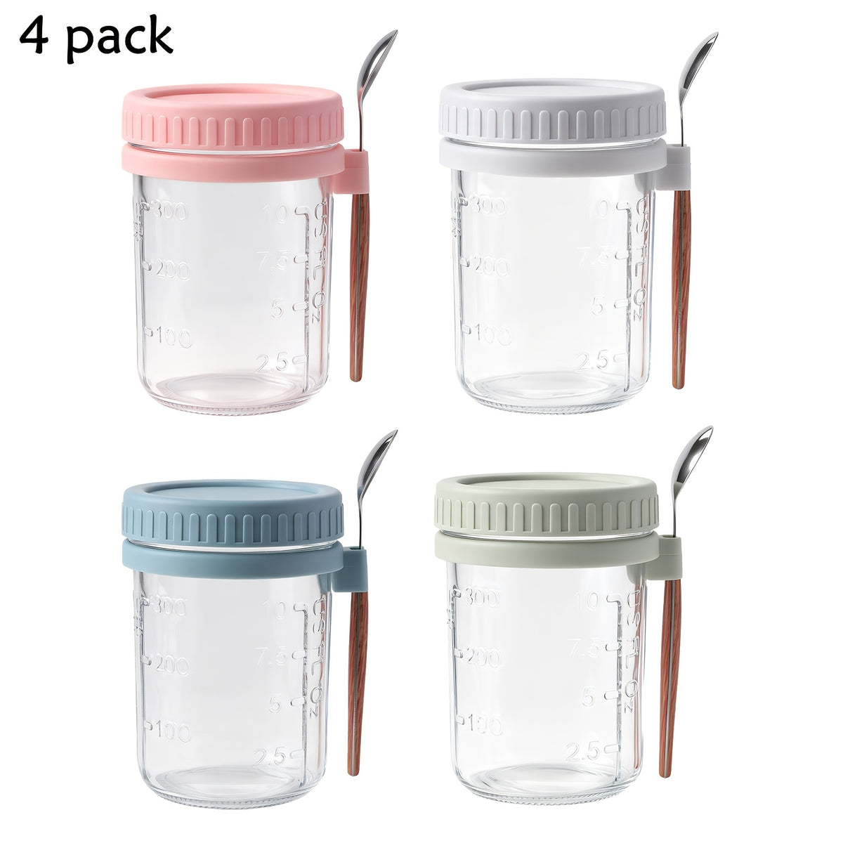 Overnight Oats Containers with Lids and Spoons – 16 oz Airtight Glass Mason Jars for Meal Prep, Breakfast, Milk, Cereal & Fruit | 4-Pack & 6-Pack