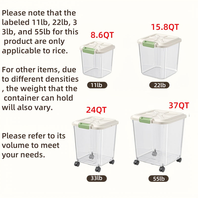 Large Capacity Rice Storage Box with Lid & Universal Wheels – Sealed PP Cereal Container, Movable Kitchen Pantry Storage, 2-Pack or 4-Pack (11–55 lbs)