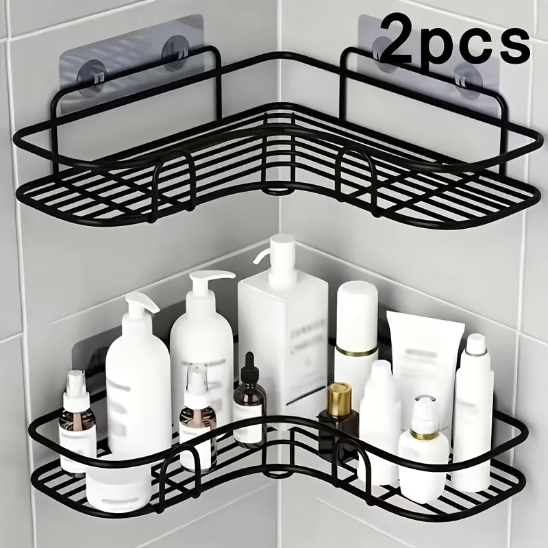 Corner Shower Shelf Wall Mounted Stainless Steel Bathroom Organizer, Multi-Compartment Caddy for Shampoo Conditioner Cosmetics, Anti-Rust Space-Saving Design, Black or White, Modern Shower Storage