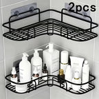 Corner Shower Shelf Wall Mounted Stainless Steel Bathroom Organizer, Multi-Compartment Caddy for Shampoo Conditioner Cosmetics, Anti-Rust Space-Saving Design, Black or White, Modern Shower Storage