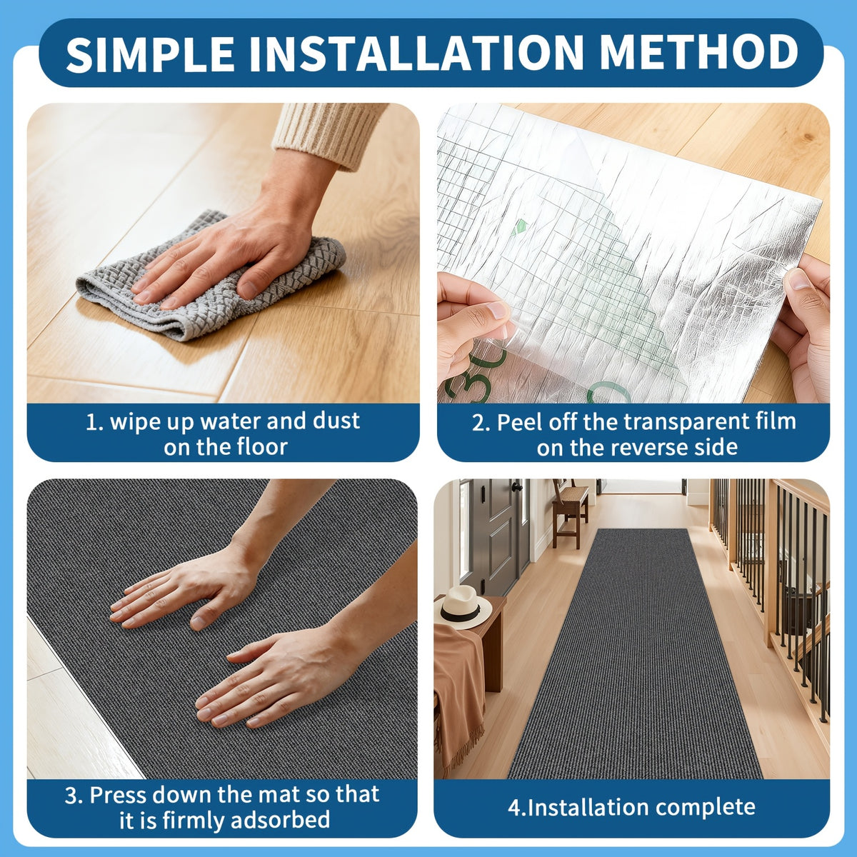 Non-Slip Striped Runner Mat – Self-Adhesive Trimmable Polyester Carpet for Hallway, Kitchen, Stairs, Garage & Patio | 5 Colors, 4 Sizes
