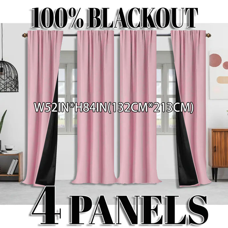 Blackout Curtains 4 Panel Set Rod Pocket – 100% Thermal Insulated Noise Reducing Solid Polyester, Laminated Lining, 7 Colors 7 Sizes