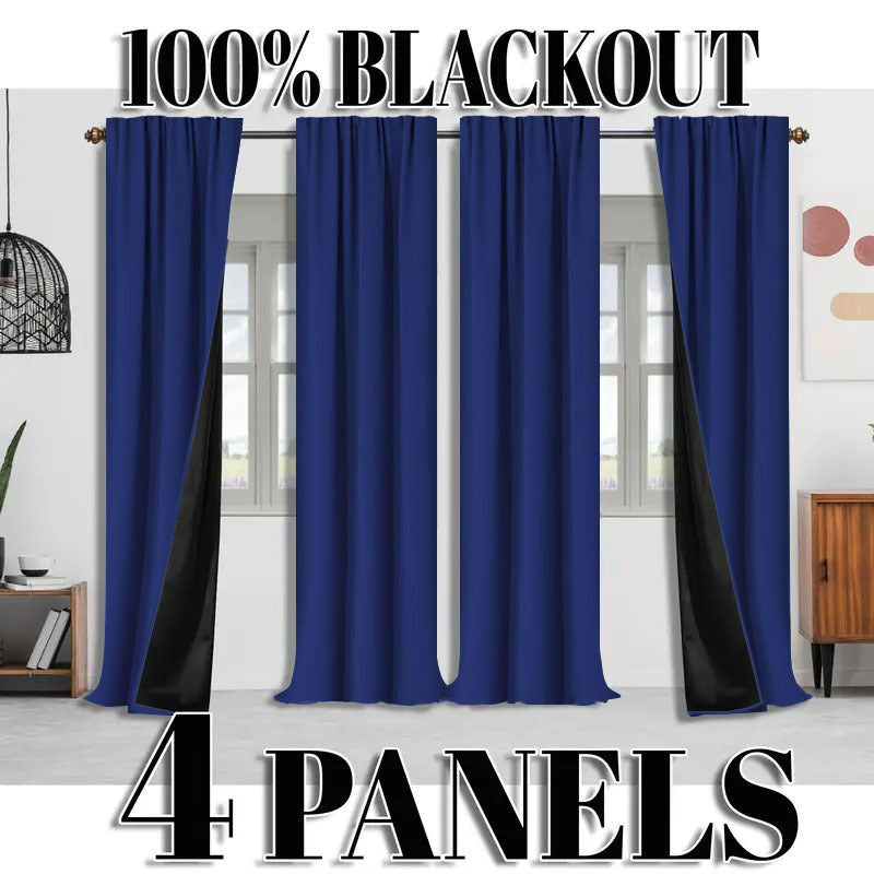 Blackout Curtains 4 Panel Set Rod Pocket – 100% Thermal Insulated Noise Reducing Solid Polyester, Laminated Lining, 7 Colors 7 Sizes