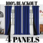 Blackout Curtains 4 Panel Set Rod Pocket – 100% Thermal Insulated Noise Reducing Solid Polyester, Laminated Lining, 7 Colors 7 Sizes
