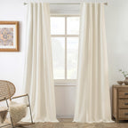 Linen Blackout Curtains 2 Panels – 100% Light Blocking Farmhouse Thermal Insulated Drapes, Rod Pocket Back Tab Ring Clips, Machine Washable, Living Room Bedroom, 9 Colors Multiple Sizes
